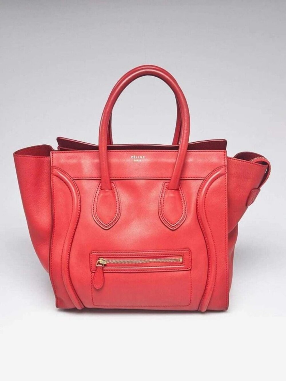 Celine Vermillion Smooth Calfskin Leather Mini Luggage Tote Bag